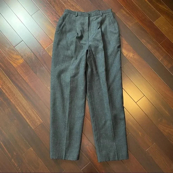 Vintage Wool Trousers High Waisted Pleated Pants Lined Charcoal Grey Size 8 - Picture 9 of 16